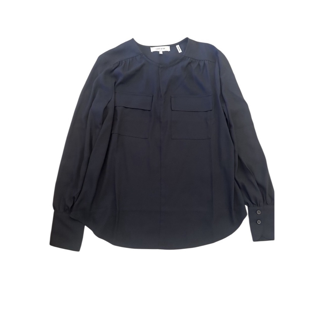 Lark & Ro Women Dark Navy Long Sleeve Blouse Size M Polyester 1/2 Button Up